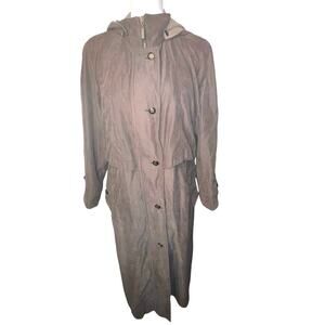 Women's 8P Long Length Lined Hooded Trench Coat Y2K Adjustable Neutral RN50411